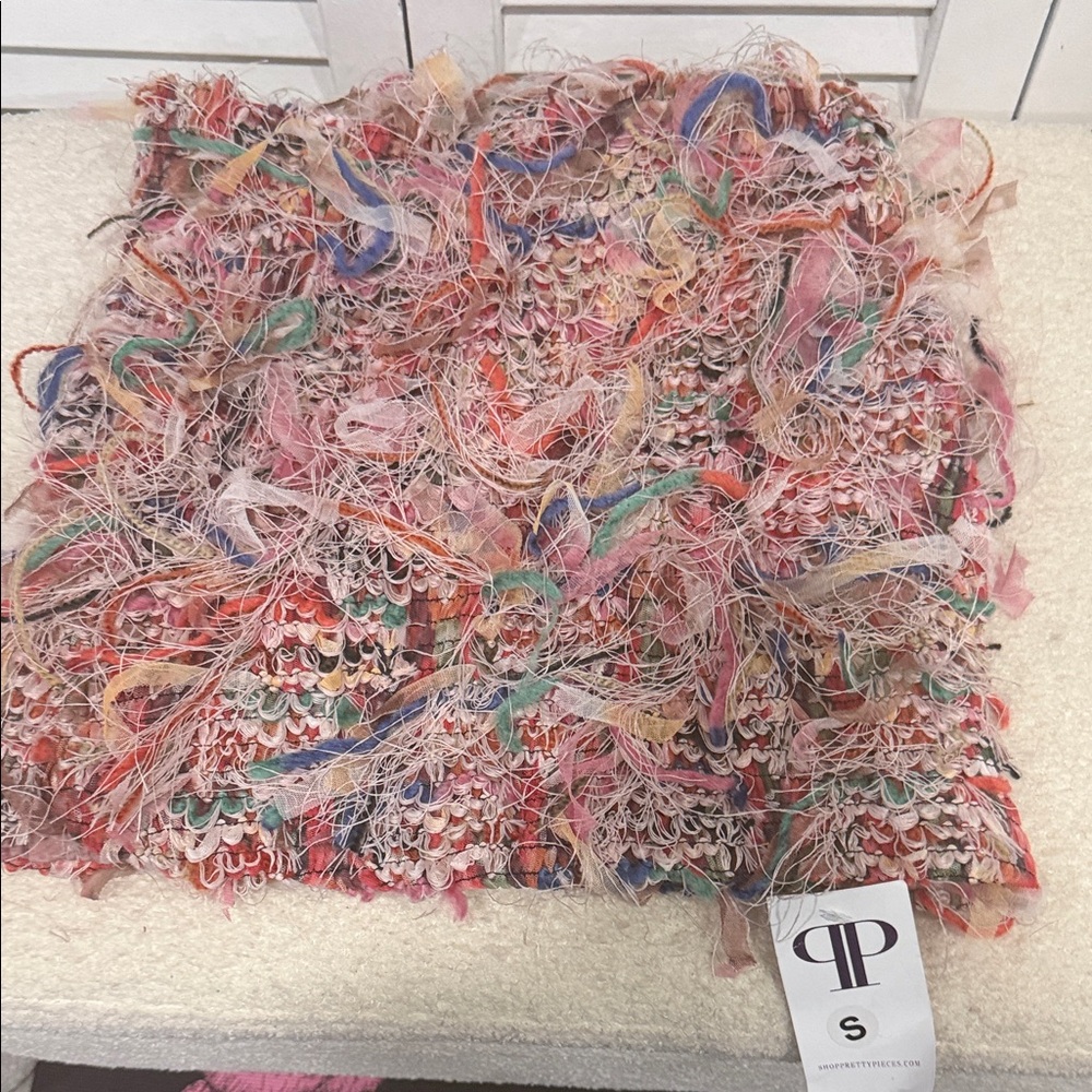 Multicolor Textured Feathered Knit Mini Skirt